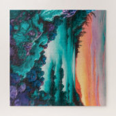 Turquoise landschap met Alcohol Ink Detail Legpuzzel (Horizontaal)