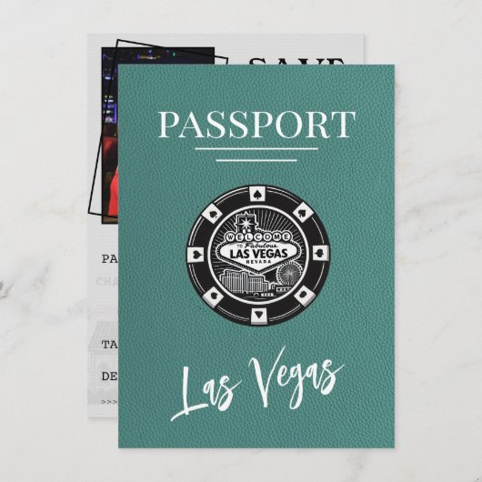 Turquoise Las Vegas Passport Bewaar de datum Save The Date (Voorkant / Achterkant)
