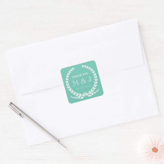  Turquoise Laurel Wreath Wedding Sticker (Envelop)