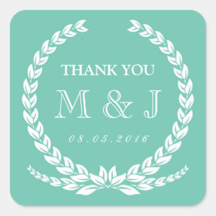Turquoise Laurel Wreath Wedding Sticker
