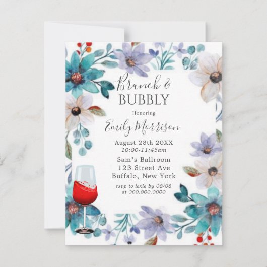 Turquoise Lavender Floral Brunch & Bubble Kaart (Voorkant)