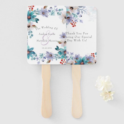 Turquoise Lavender Florals Wedding Favor Handwaaier (Voorkant en achterkant)