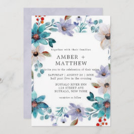 Turquoise Lavender Painted Florals Wedding Invite
