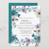 Turquoise Lavender Painted Florals Wedding Invite (Voorkant / Achterkant)