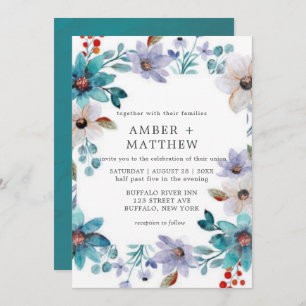 Turquoise Lavender Painted Florals Wedding Invite