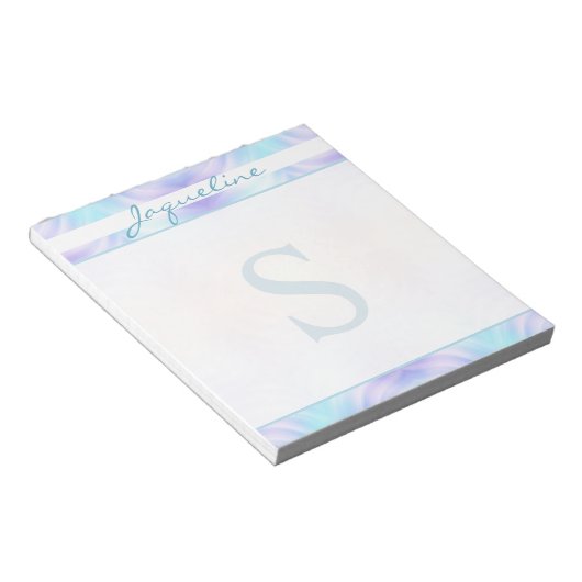 Turquoise Lavender Waves Monogram Notitieblok (Schuin)