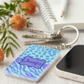 Turquoise & Lavender Zebra & Cheetah Gepersonalise Sleutelhanger (Voorkant Rechts)