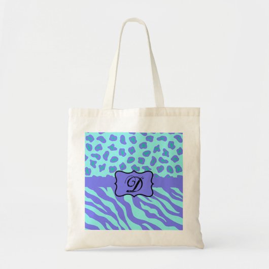 Turquoise & Lavender Zebra & Cheetah Gepersonalise Tote Bag (Voorkant)