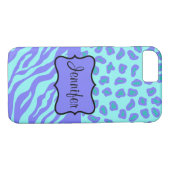 Turquoise Lavender Zebra Leopard Name Persoonlijk Case-Mate iPhone Case (Achterkant (Horizontaal))
