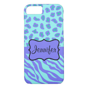 Turquoise Lavender Zebra Leopard Name Persoonlijk Case-Mate iPhone Case