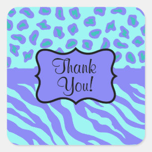 Turquoise Lavender Zebra Leopard Skin Hartelijk da Vierkante Sticker