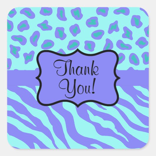 Turquoise Lavender Zebra Leopard Skin Hartelijk da Vierkante Sticker (Voorkant)