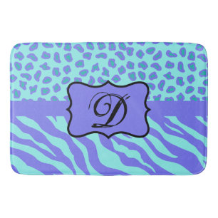 Turquoise Lavender Zebra Leopard Skin Monogram Badmat