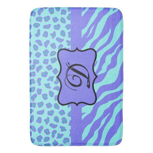 Turquoise Lavender Zebra Leopard Skin Monogram Badmat (Voorkant Verticaal)