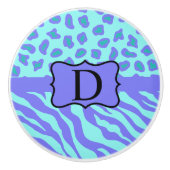 Turquoise Lavender Zebra Leopard Skin Monogram Keramische Knop (Voorkant)