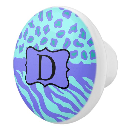 Turquoise Lavender Zebra Leopard Skin Monogram Keramische Knop (Rechts)