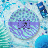 Turquoise Lavender Zebra Leopard Skin Monogram Papieren Bordje (Feest)