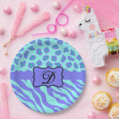 Turquoise Lavender Zebra Leopard Skin Monogram Papieren Bordje (Feest)