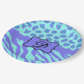 Turquoise Lavender Zebra Leopard Skin Monogram Papieren Bordje (Gekanteld)
