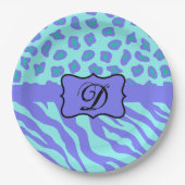 Turquoise Lavender Zebra Leopard Skin Monogram Papieren Bordje (Voorkant)