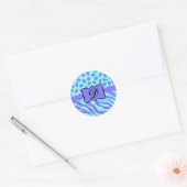 Turquoise Lavender Zebra Leopard Skin Monogram Ronde Sticker (Envelop)