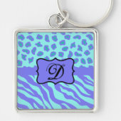 Turquoise Lavender Zebra Leopard Skin Monogram Sleutelhanger (Voorkant)