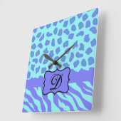 Turquoise Lavender Zebra Leopard Skin Monogram Vierkante Klok (Hoek)
