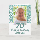 Turquoise Leaf Pattern 70th Birthday Foto Kaart (Voorkant)