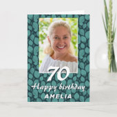 Turquoise Leaf Pattern 70th Birthday Foto Kaart (Voorkant)