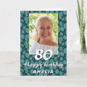 Turquoise Leaf Pattern 80th Birthday Foto Kaart (Voorkant)