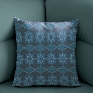 Turquoise Leafy floral Octagon and Diagonal patter Kussen