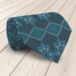 Turquoise Leafy floral Octagon and Diagonal patter Stropdas