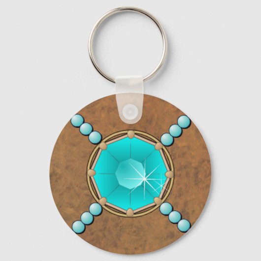 Turquoise Leather & Pearls CUSTOM SLEUTELHANGER (Voorkant)