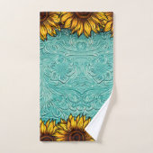 Turquoise Leather Tooled Bright Sunny Sunflower Bad Handdoek (Handdoek)