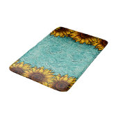 Turquoise Leather Tooled Bright Sunny Sunflower Badmat (Gekanteld)