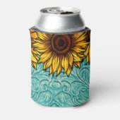 Turquoise Leather Tooled Bright Sunny Sunflower Blikjeskoeler (Blikje Achterkant)
