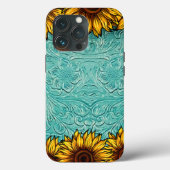 Turquoise Leather Tooled Bright Sunny Sunflower Case-Mate iPhone Case (Achterkant)