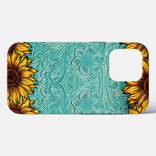 Turquoise Leather Tooled Bright Sunny Sunflower Case-Mate iPhone Case (Achterkant (horizontaal))