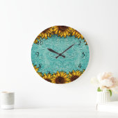 Turquoise Leather Tooled Bright Sunny Sunflower Grote Klok (Huis)