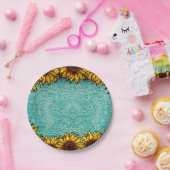 Turquoise Leather Tooled Bright Sunny Sunflower Papieren Bordje (Feest)