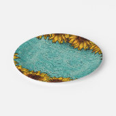 Turquoise Leather Tooled Bright Sunny Sunflower Papieren Bordje (Gekanteld)