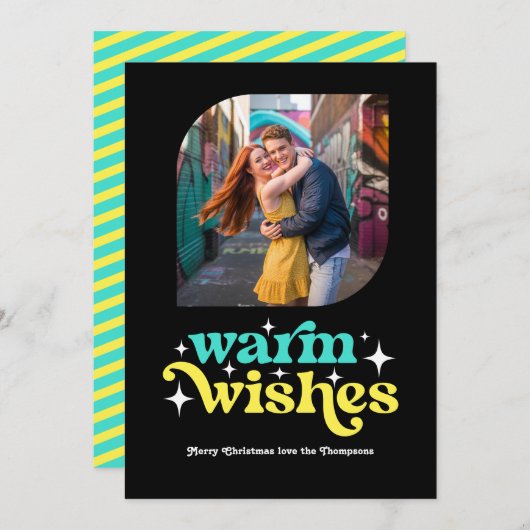 Turquoise & Lemon Modern Retro Kerst Foto Feestdagenkaart (Voorkant / Achterkant)