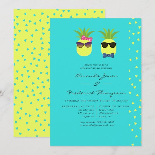 Turquoise & Lemon Tropical Summer Rehearsal Dinner Kaart (Voorkant / Achterkant)