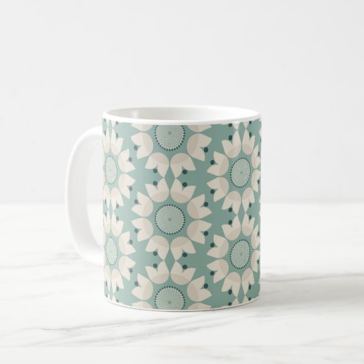 Turquoise lentebloemen koffiemok (Voorkant links)