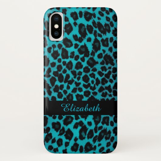 Turquoise Leopard Animal Print Hoesje (Achterkant)