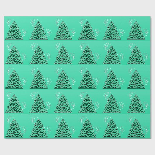 Turquoise Leopard Cheetah kerstboom Cadeaupapier (Vlak)