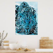 Turquoise leopard met blauwe ogen poster (Keuken)
