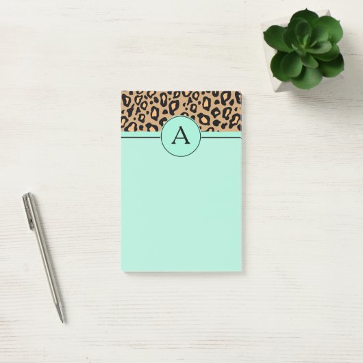 Turquoise Leopard Monogram Desk Post Post-it® Notes (Kantoor)