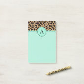 Turquoise Leopard Monogram Desk Post Post-it® Notes (Op bureau)