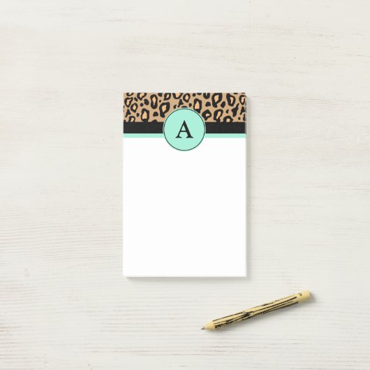 Turquoise Leopard Monogrammed Print Post Het merkt Post-it® Notes (Op bureau)